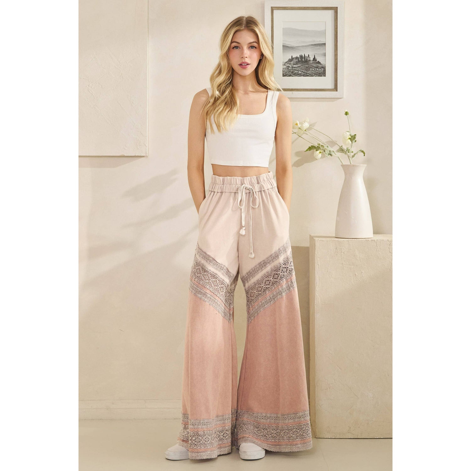 Oli&amp;Hali - WASHED FABRIC MIX WIDE LEG PANTS