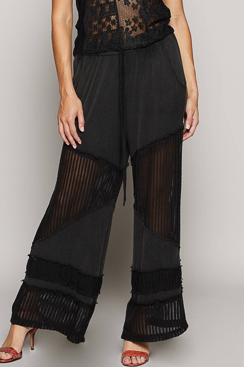 Pol Clothing - Contrast see through elastic waist knit culottes pants