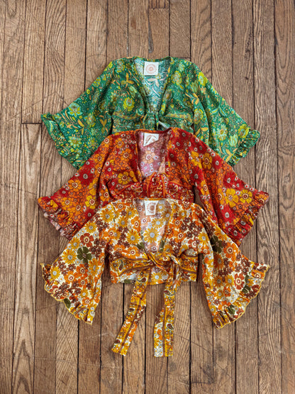 Gardenbelle Shop - Baby Toddler Bell Sleeve Top, Hippie Boho Flower Tie Front