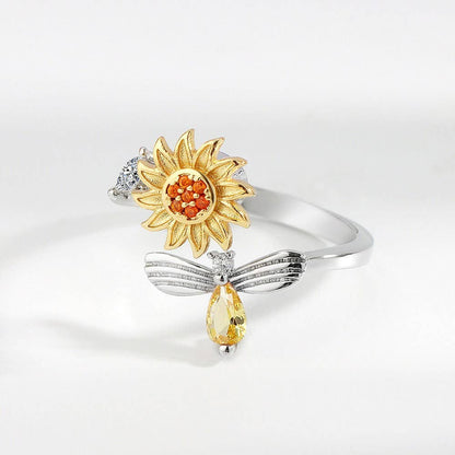 Sunflower Anxiety Fidget Spinner Ring in Sterling Silver