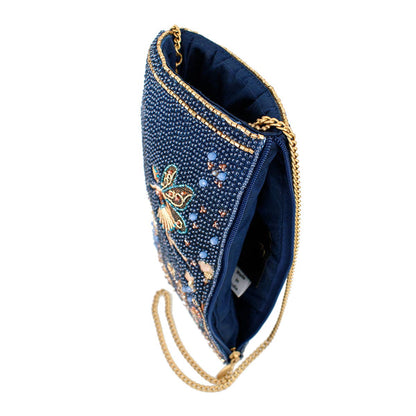 Mary Frances Accessories - Fairy Dust and Floral Blue Beaded Crossbody Phone Bag