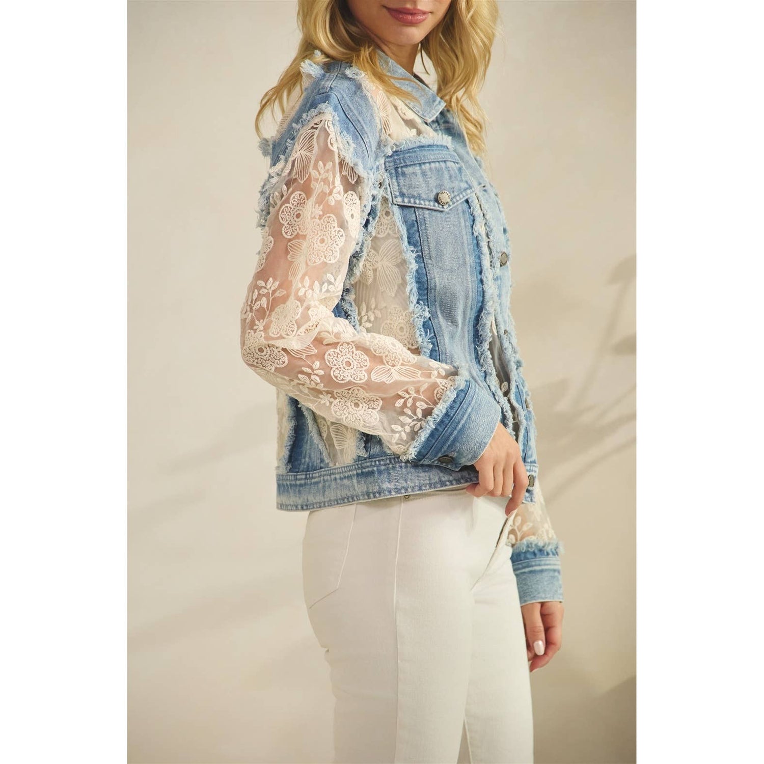 Veveret - Denim Jacket with Floral Organza Inset