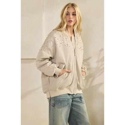 Veveret - Rhinestone Oversize Bomber Jacket