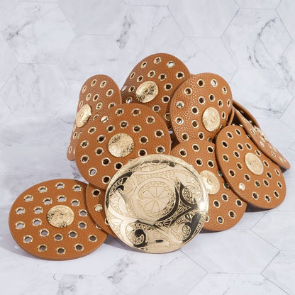 Collections by Fame Accessories - Vegan Leather Grommet Disc Chain Belt