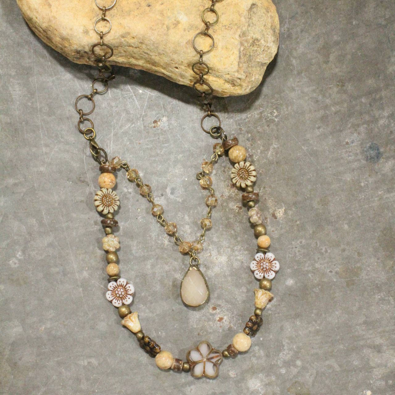 The Primitive Peddler, Inc. - CZECH Me Out Elite Beige &amp; Natural Layered Necklace