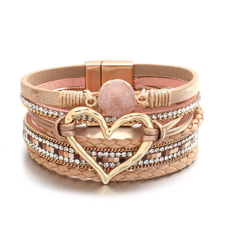 Lovesoft - Bohemian Heart Rhinestone Magnetic Buckle Bracelet