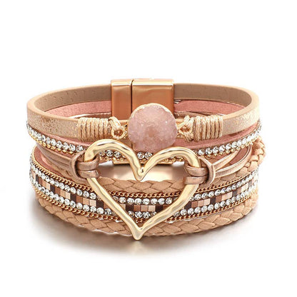 Lovesoft - Bohemian Heart Rhinestone Magnetic Buckle Bracelet