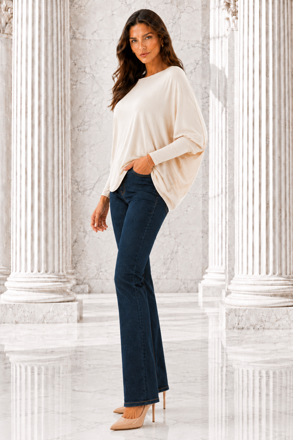 Designer House - Cotton Jersey Topper, Open Batwing Sleeve w/Wrist cuffs