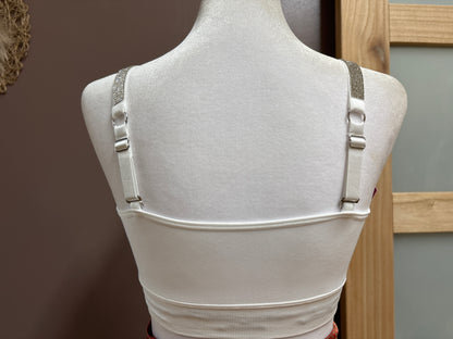 Strap-it’s- White plunge bra with silver rhinestones