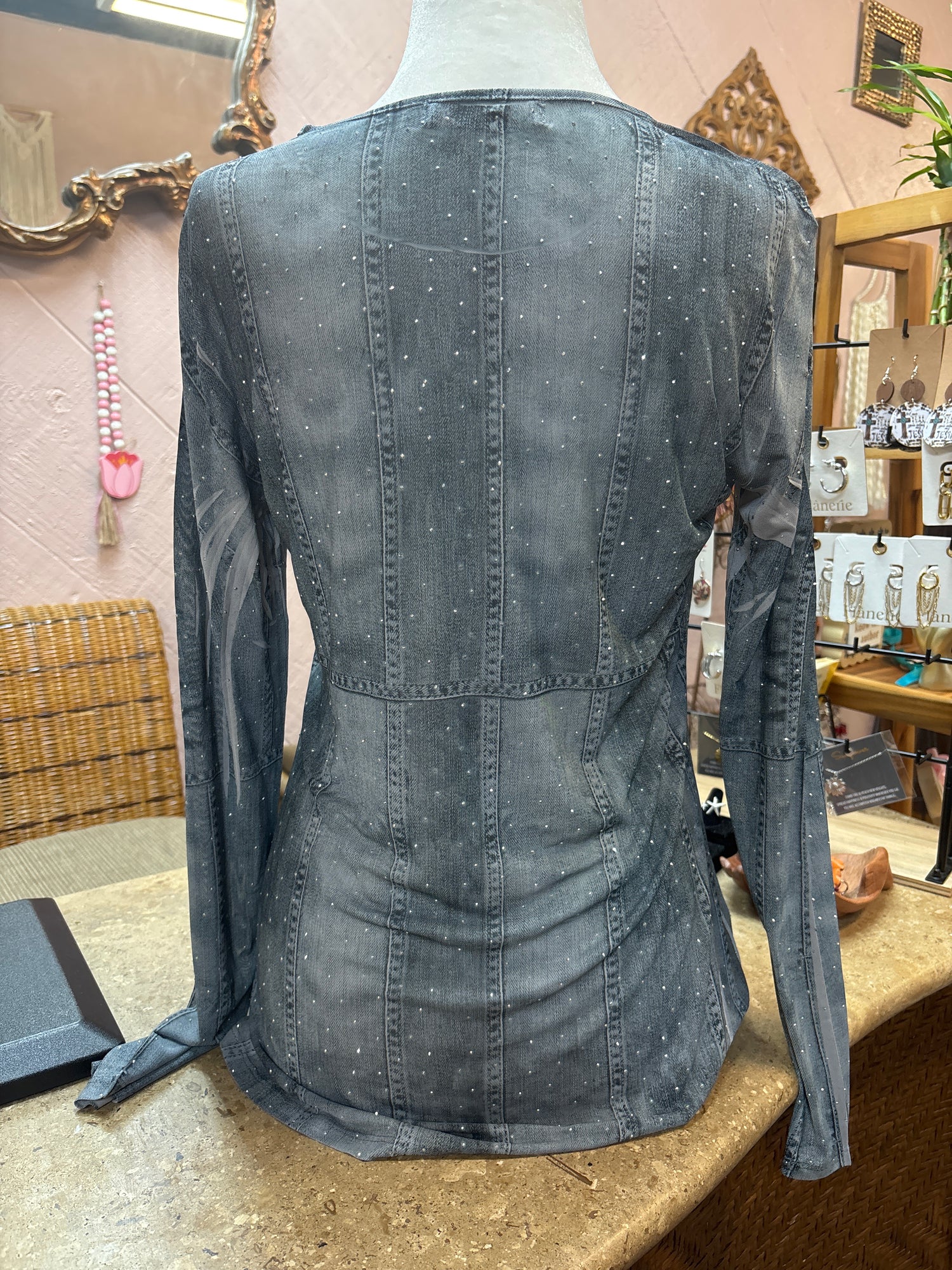 Origami- Mesh long sleeve top