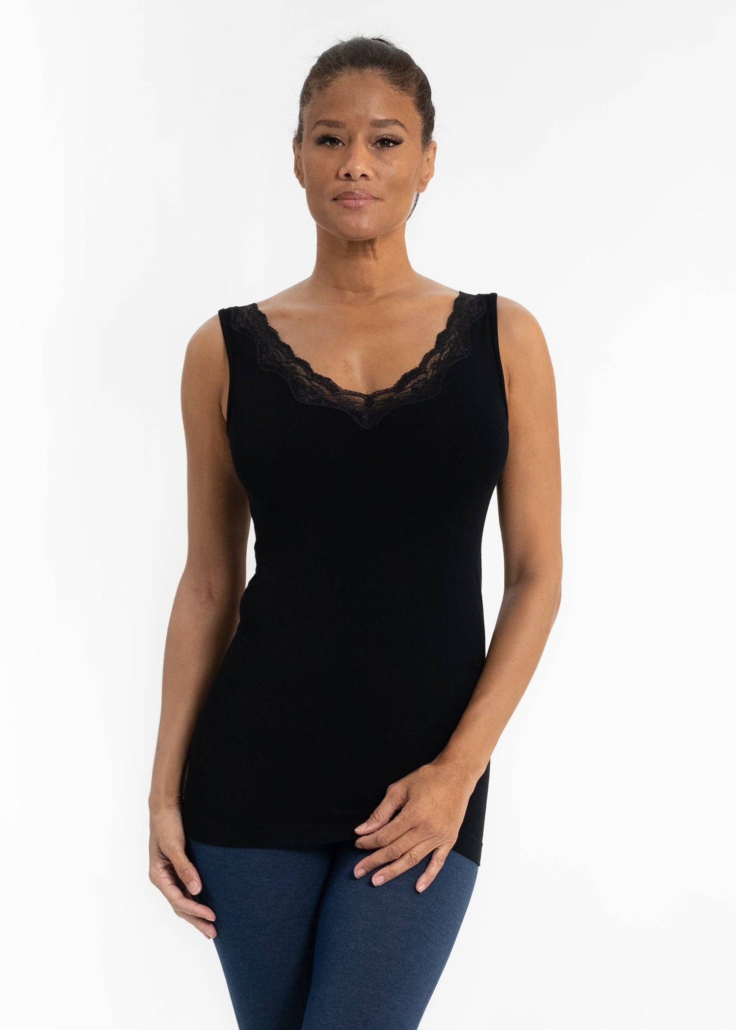 ELIETIAN - Lace Trim V Neck Tank