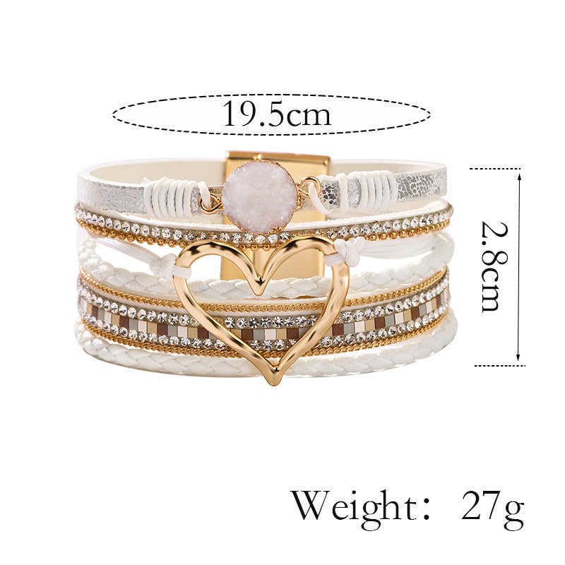 Lovesoft - Bohemian Heart Rhinestone Magnetic Buckle Bracelet