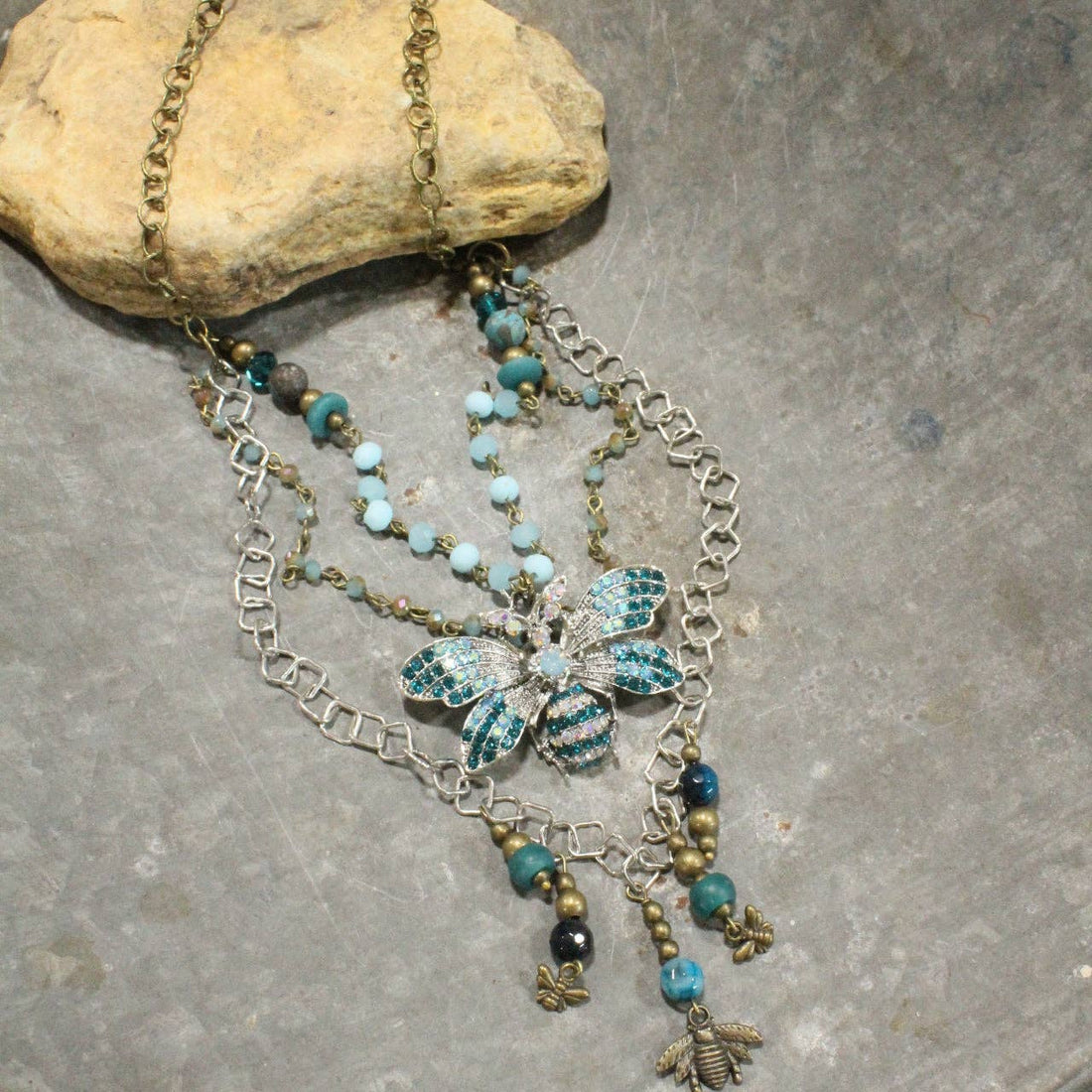 The Primitive Peddler, Inc. - Bumble Bee Bling Teal Layered Necklace