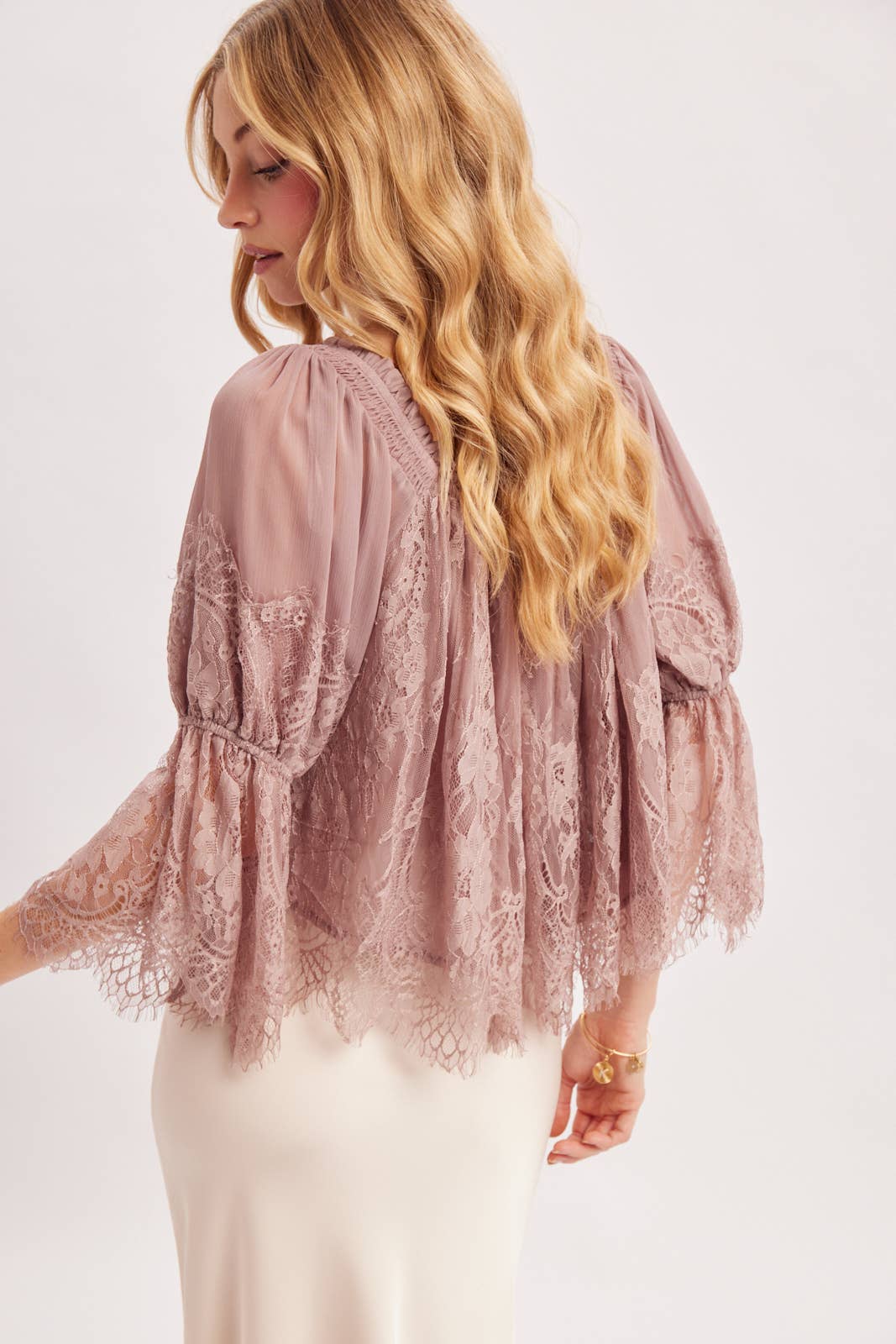 Bluivy - WIDE NECK RUFFLED EYELASH LACE BLOUSE - EASTER DAY