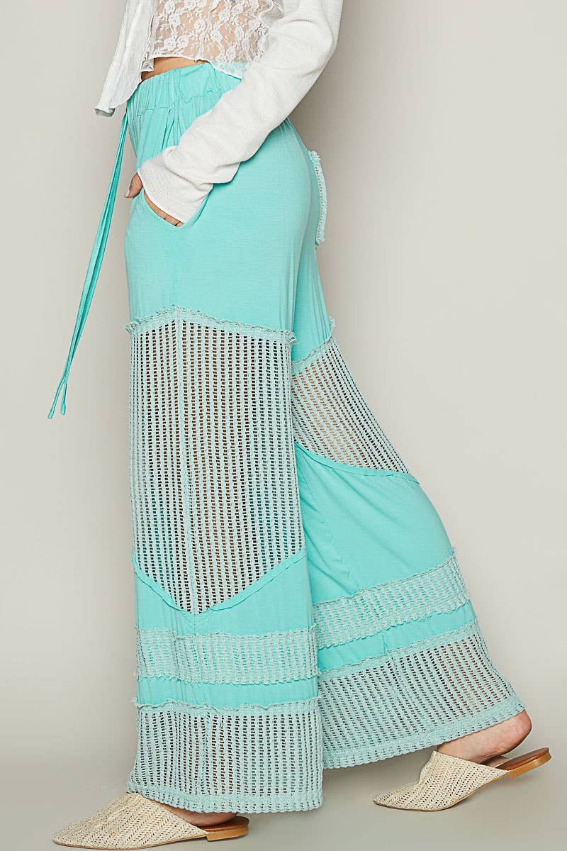 Pol Clothing - Contrast see through elastic waist knit culottes pants