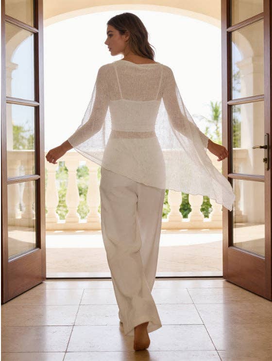 Suhkasana - Sheer Chiffon Poncho Top Batwing Resort Cover Up