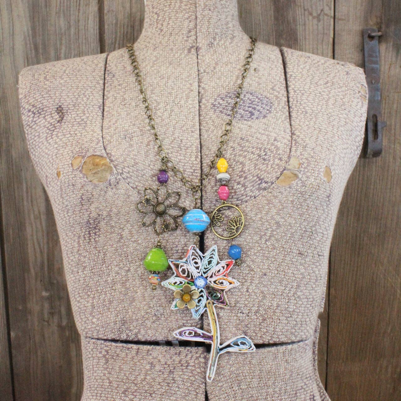 The Primitive Peddler, Inc. - Recycled Paper Flower Charming Necklace