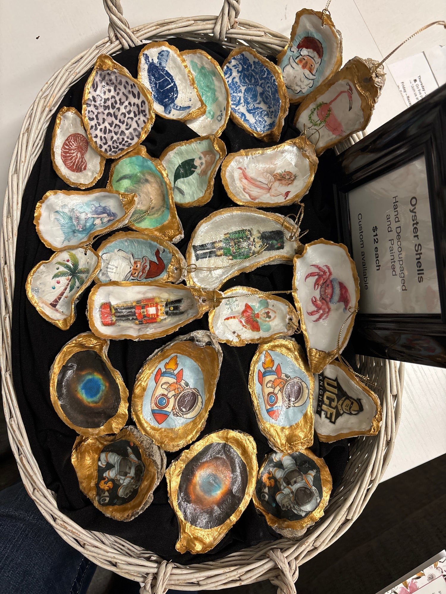 Hand Decoupaged and Painted Oyster Shells