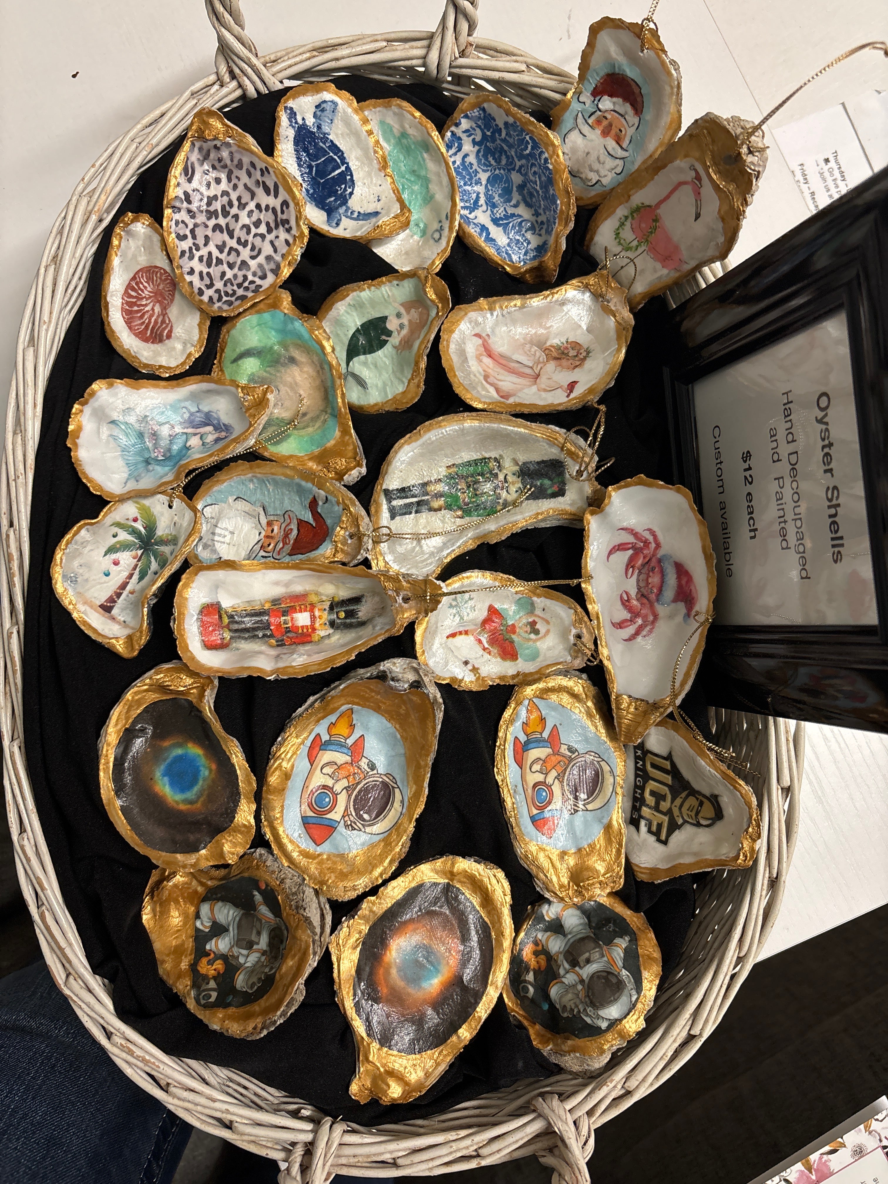 Hand Decoupaged and Painted Oyster Shells