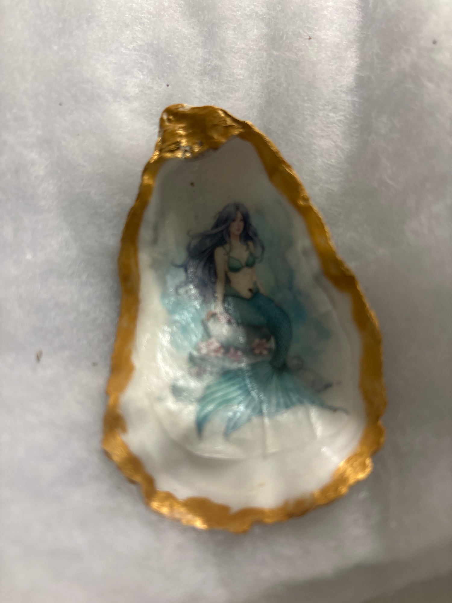 Hand Decoupaged and Painted Oyster Shells