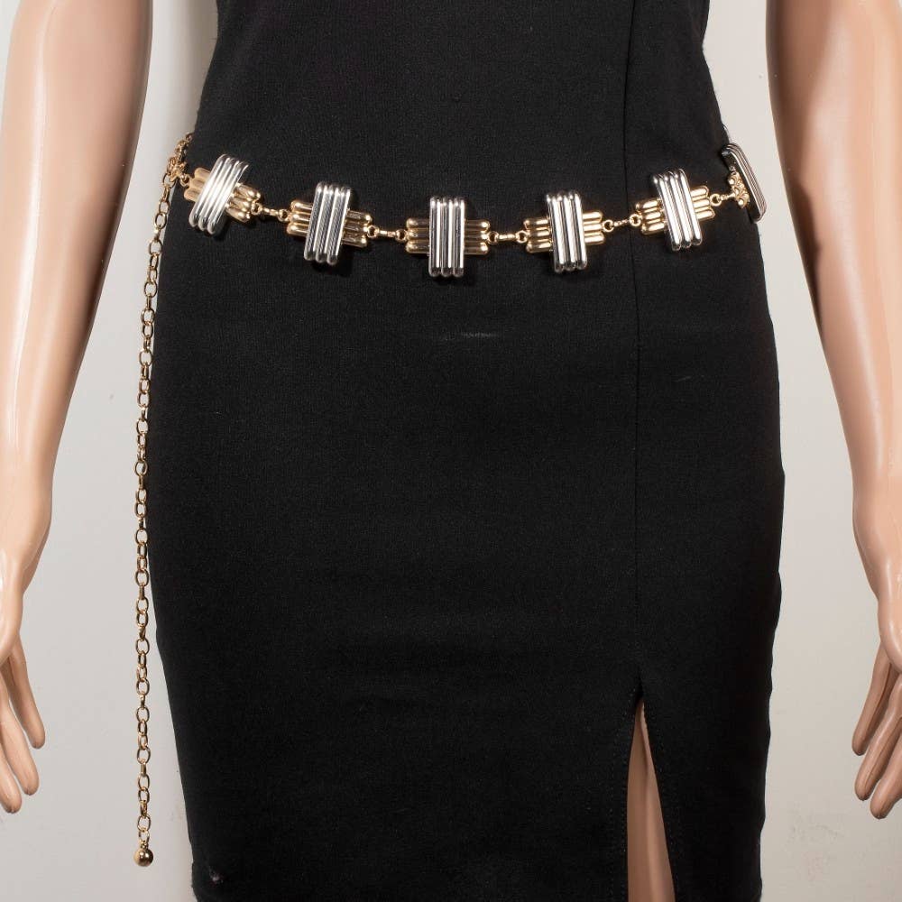 Collections by Fame Accessories - Two Tone Layered Bars Chain Belt