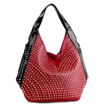 Handbag Express - Patent Trim Rhinestone Pattern Hobo