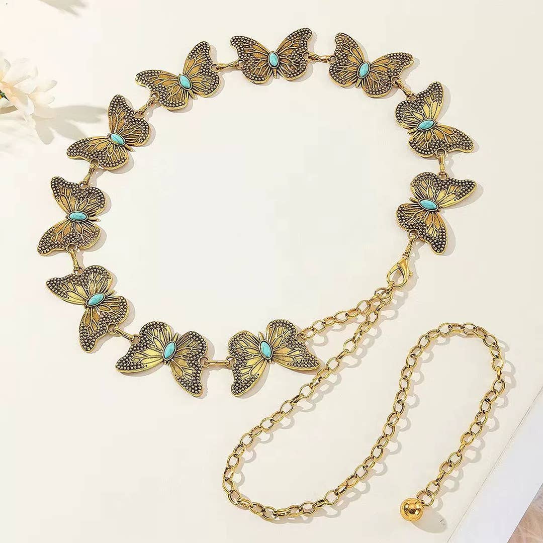 UNISHE - Ethnic Style Butterfly Metal Chain Waist Belt ZK3431