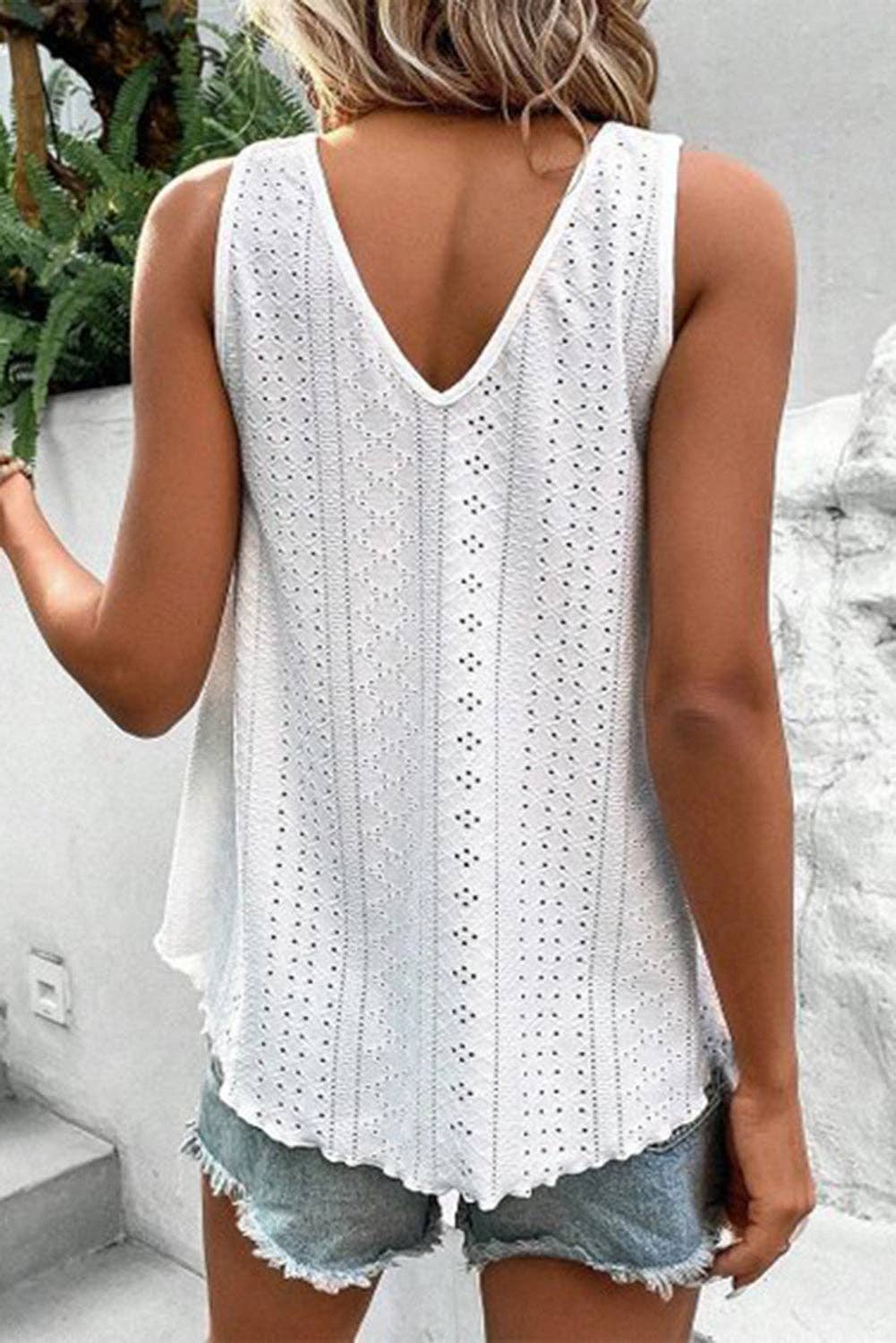 Lovesoft - Multicolor Lace Crochet Splicing V Neck Loose Fit Tank Top