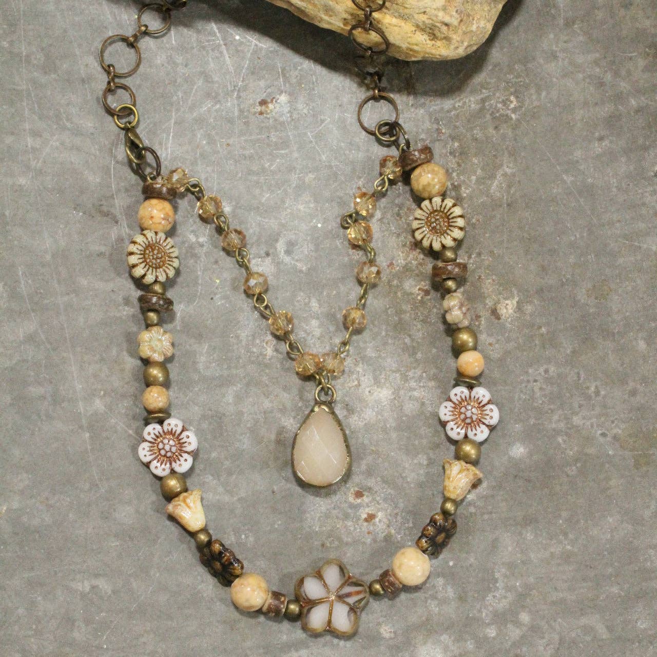 The Primitive Peddler, Inc. - CZECH Me Out Elite Beige &amp; Natural Layered Necklace