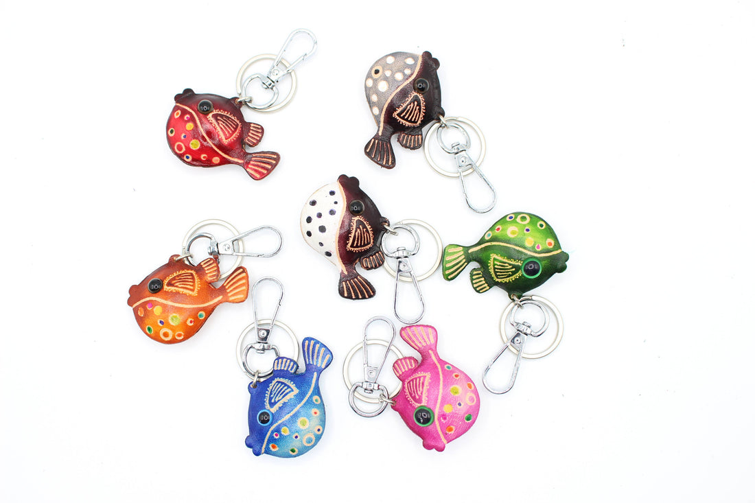 Sunflower Handmade leather inc - Assorted color tropical fish leather  keychain