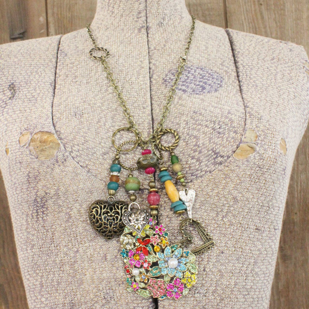  Whimsical Fun Mixed Metal Heart Charmers Necklace