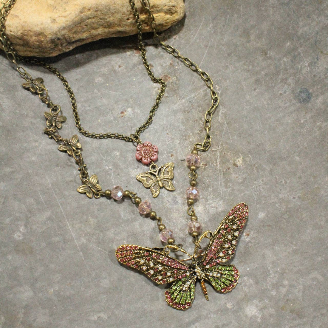 The Primitive Peddler, Inc. - Fly High Butterfly Bling Blushing Layered Necklace