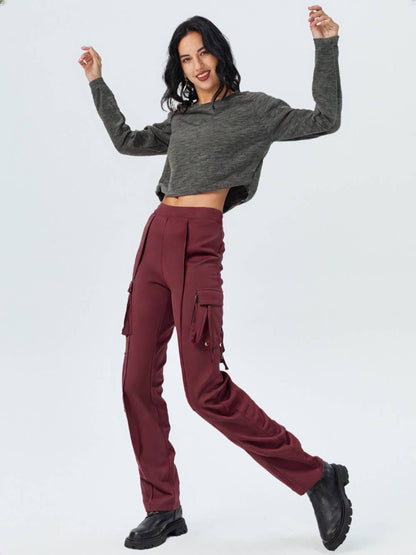 VERY J - NP70266-Bootcut Stretchy Knit Cargo Yoga Pants Leggings