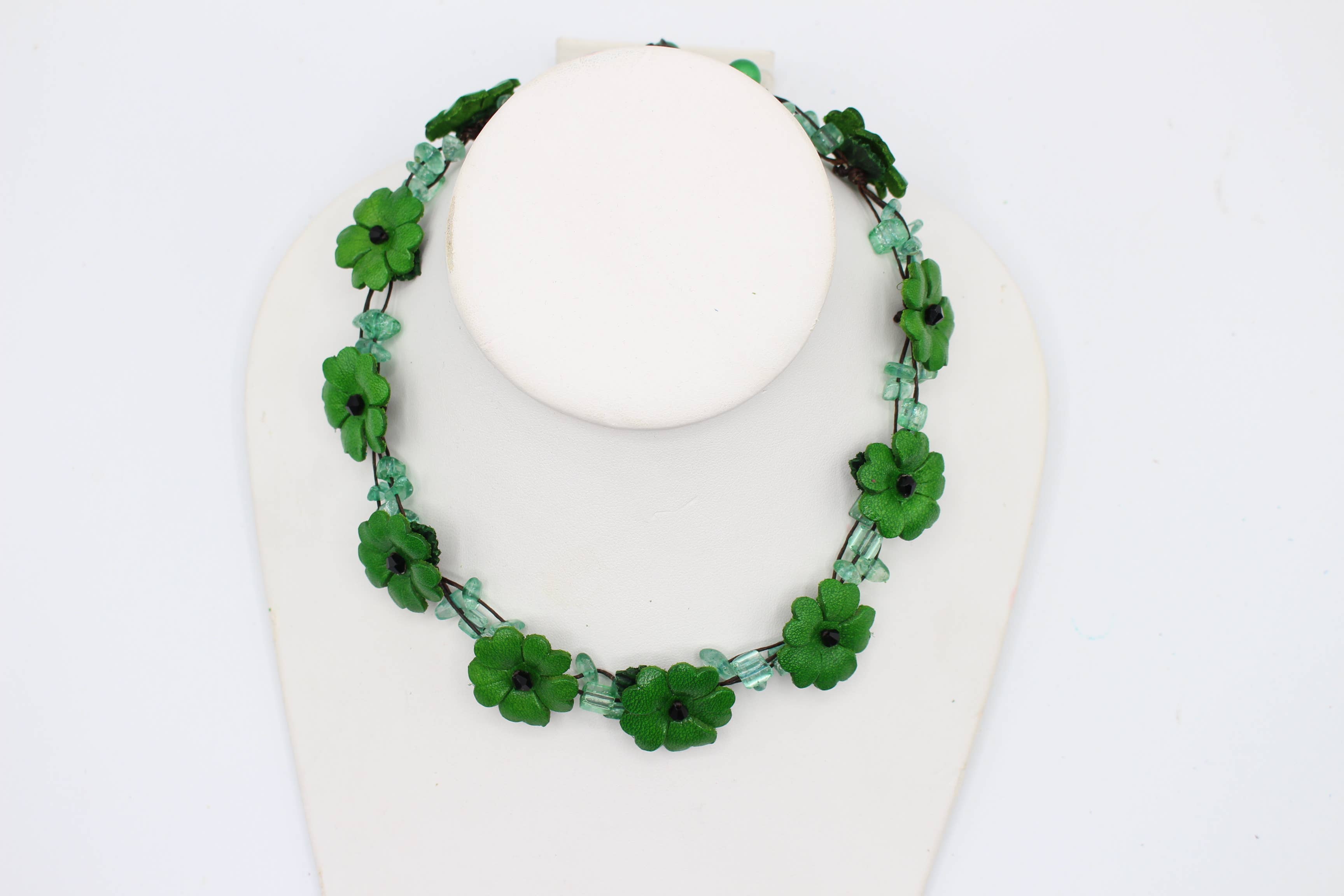  - Leather flower necklace with crystal stone choker