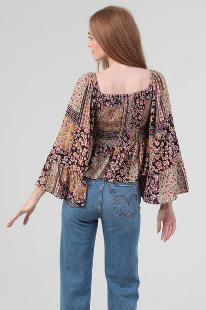 ANGIE - FULLY SMOCKED BODICE TOP WITH A WIDE SLEEVE