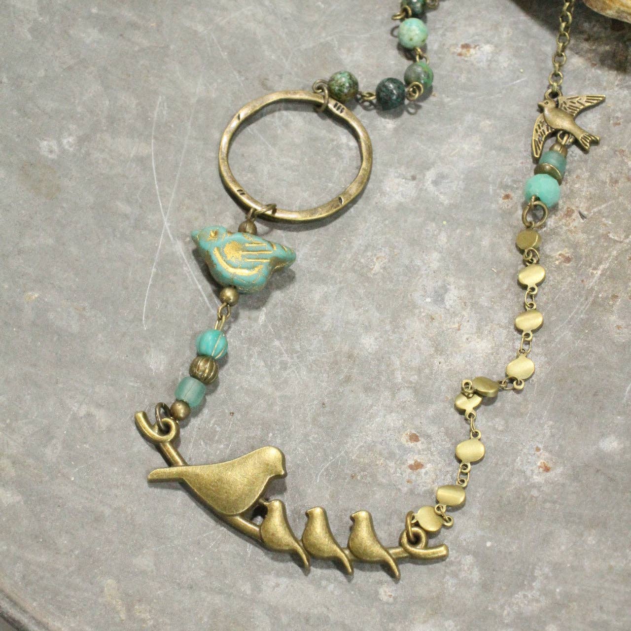 The Primitive Peddler, Inc. - Flocked Together Jade Czech Necklace
