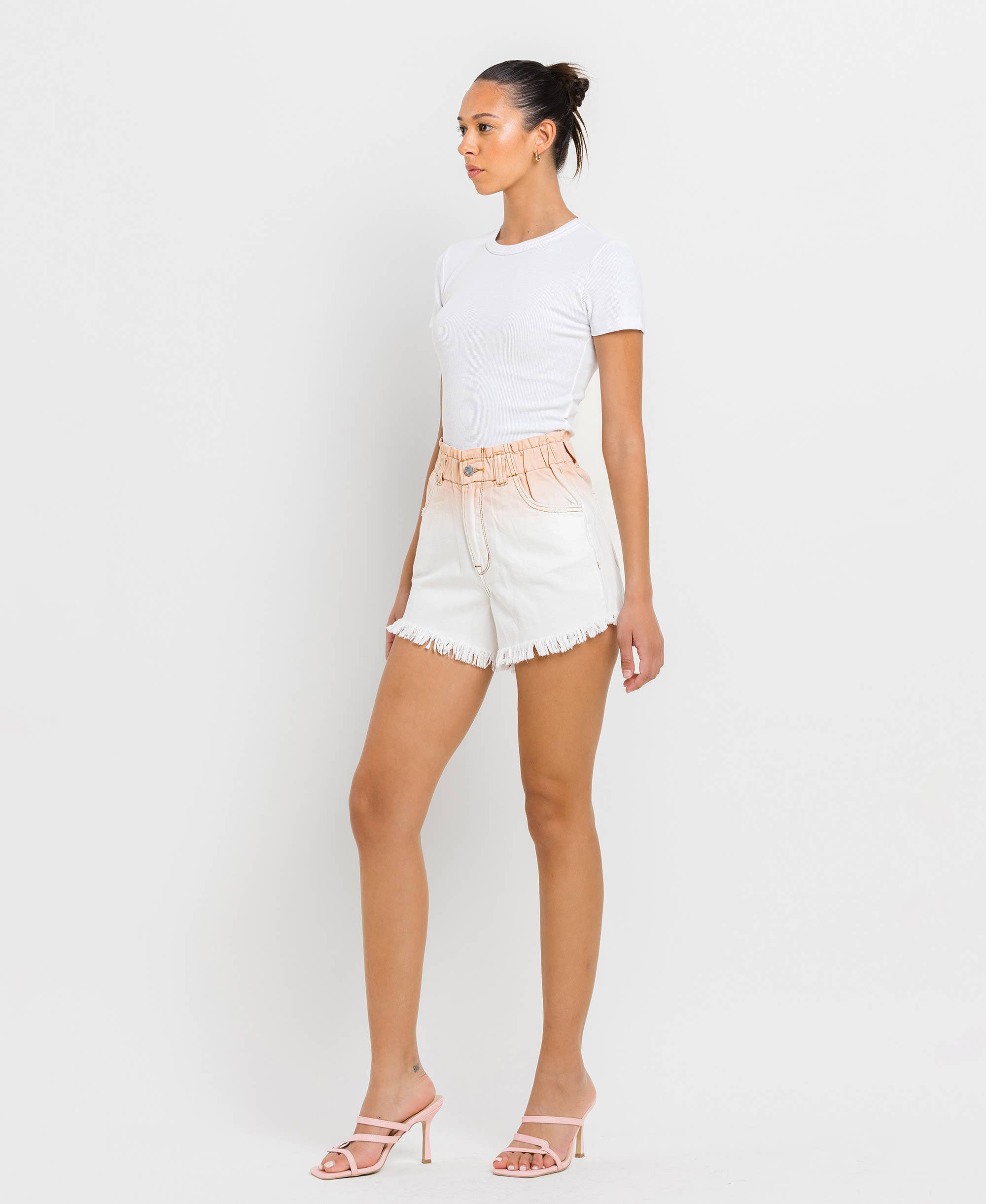 VERVET by FLYING MONKEY - SUPER HIGH RISE PAPERBAG WAISTBAND OMBRE SHORTS V2771