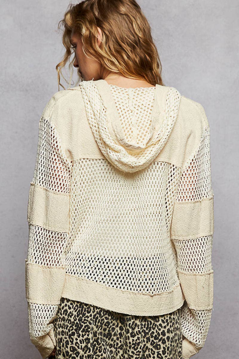 Pol Clothing - Balloon sleeve front pockets zipper front hoodie top