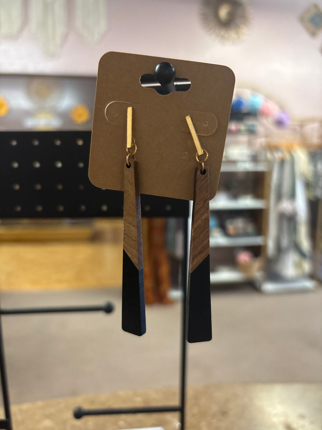 OhHeyBec--dangle earrings with wood and resin