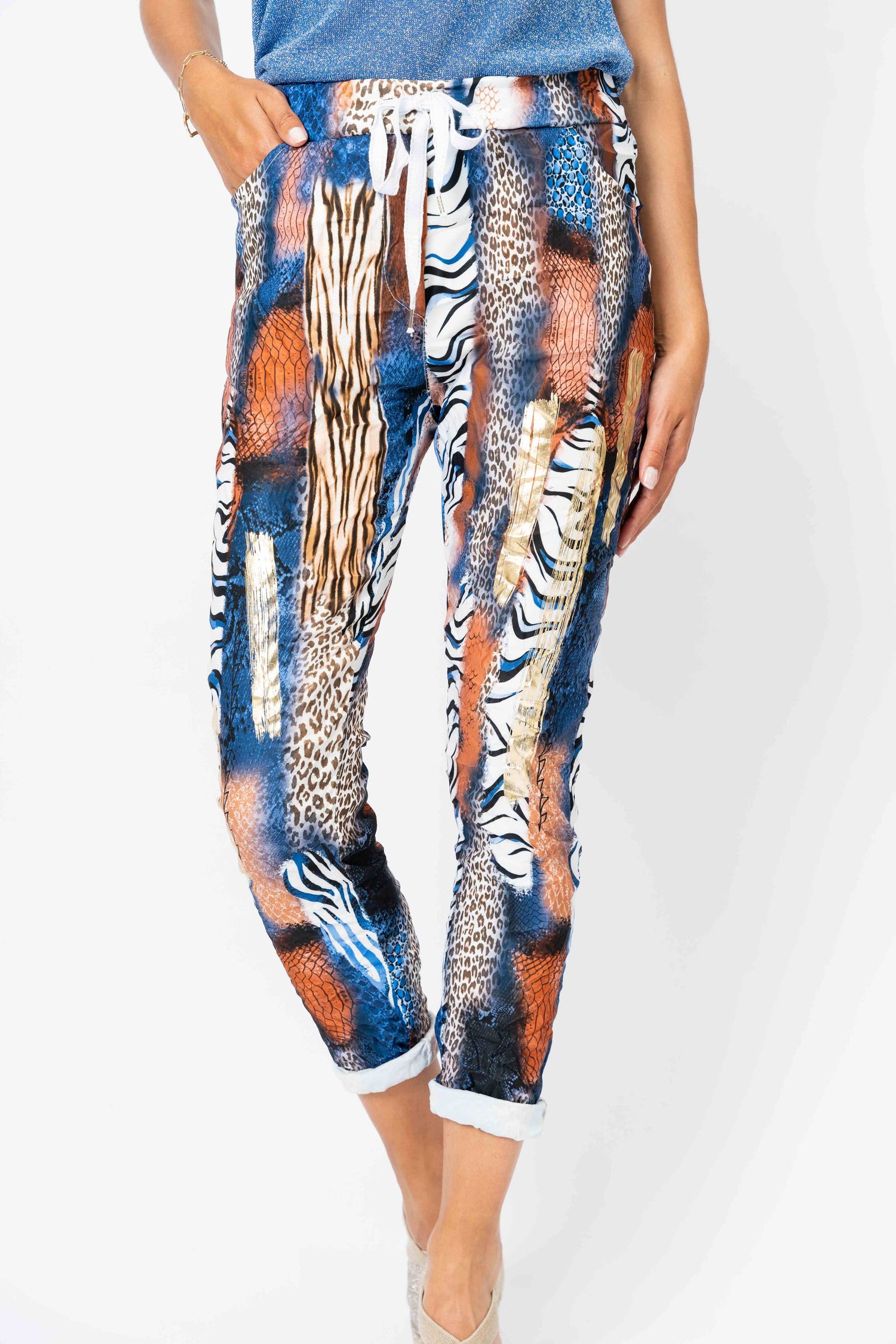 Look Mode Usa - Animal Print Mix with Gold Foil Jegging