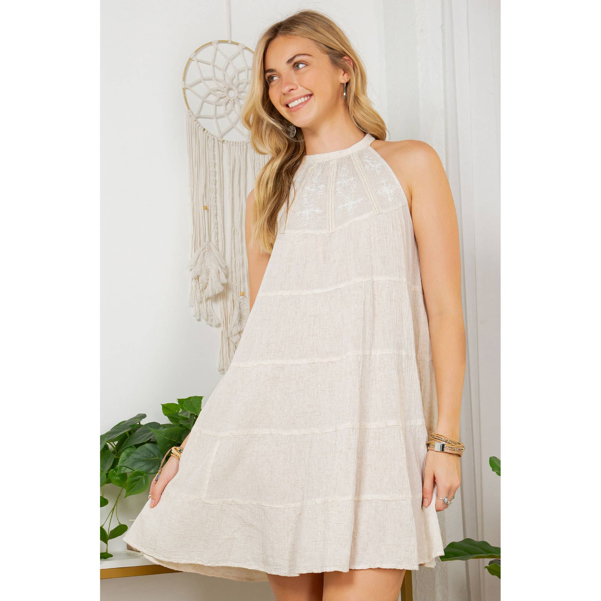  Balkan Breeze: Lace &amp; Rayon Flax Babydoll In Natural Hues