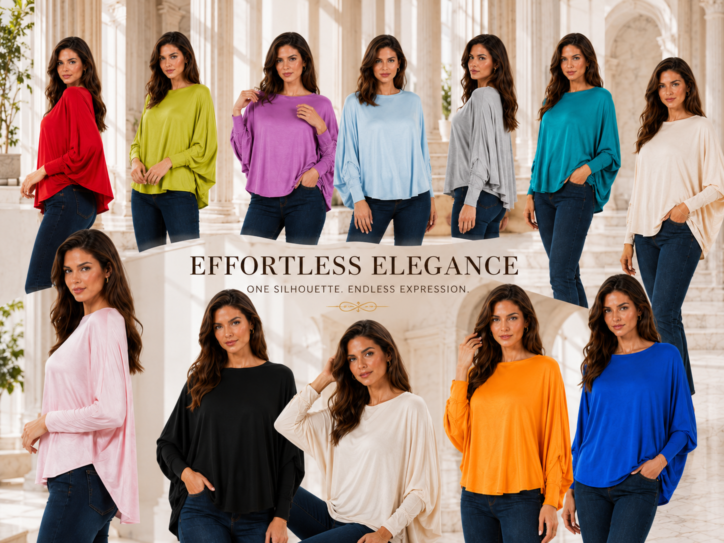 Designer House - Cotton Jersey Topper, Open Batwing Sleeve w/Wrist cuffs