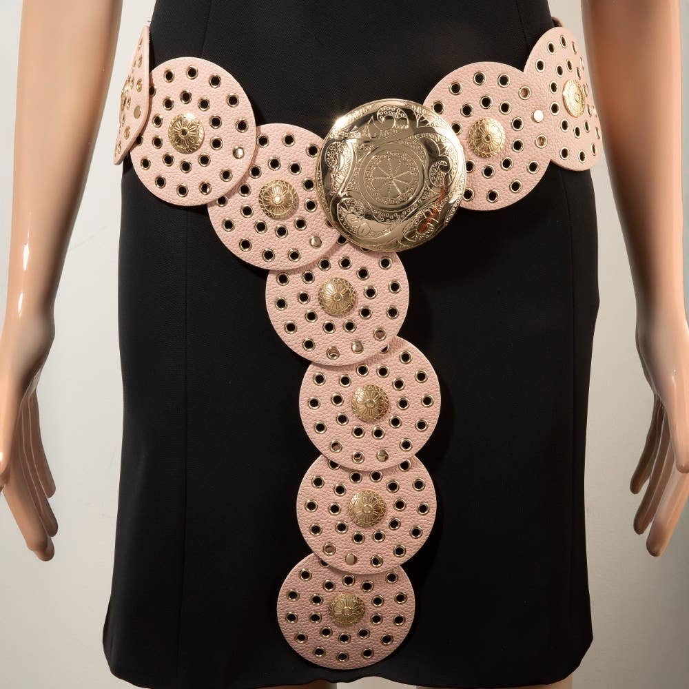 Collections by Fame Accessories - Vegan Leather Grommet Disc Chain Belt