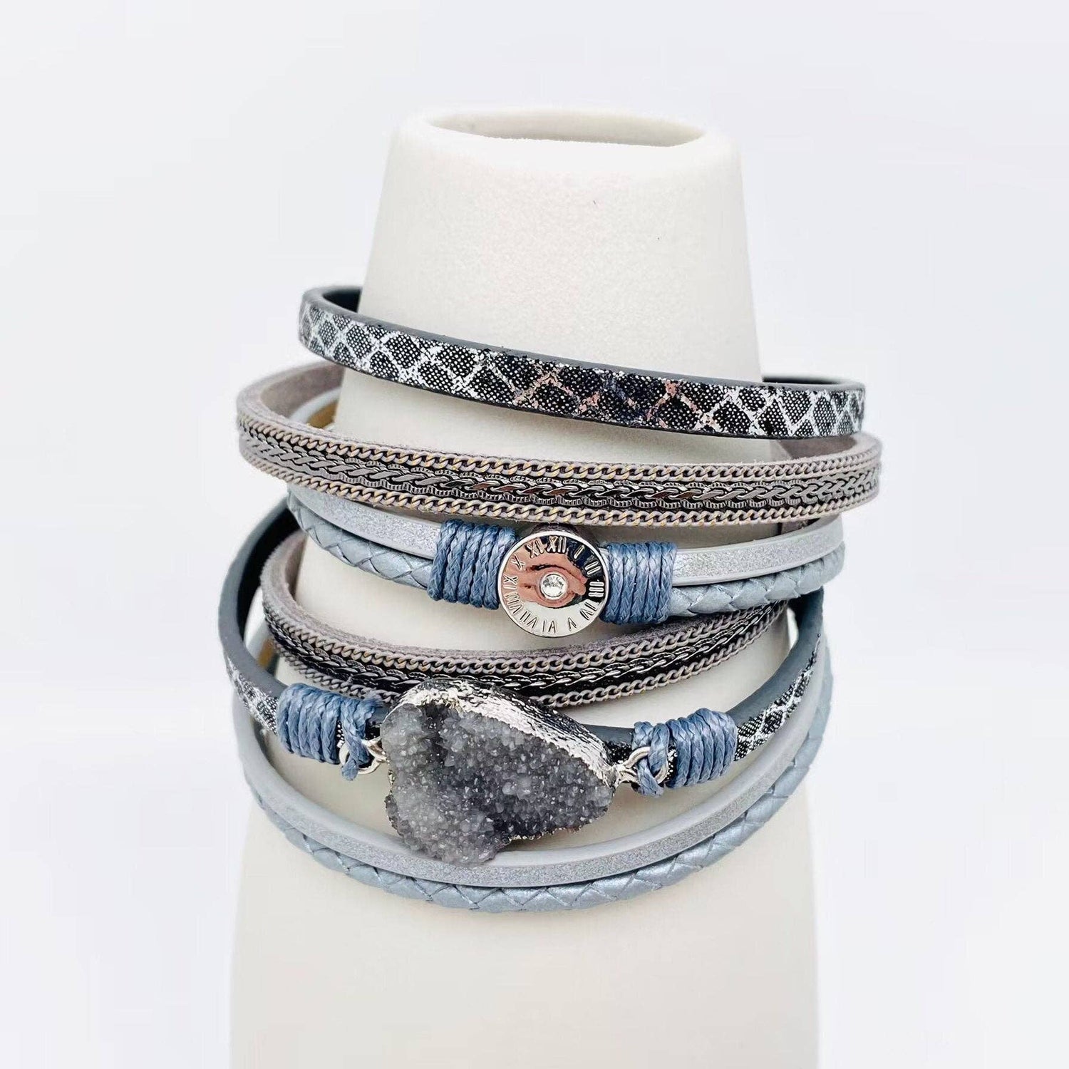 Mio Queena - Crystal Multi-Layer Leather Magnetic Snap Bracelet