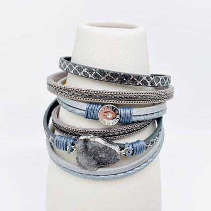 Mio Queena - Crystal Multi-Layer Leather Magnetic Snap Bracelet