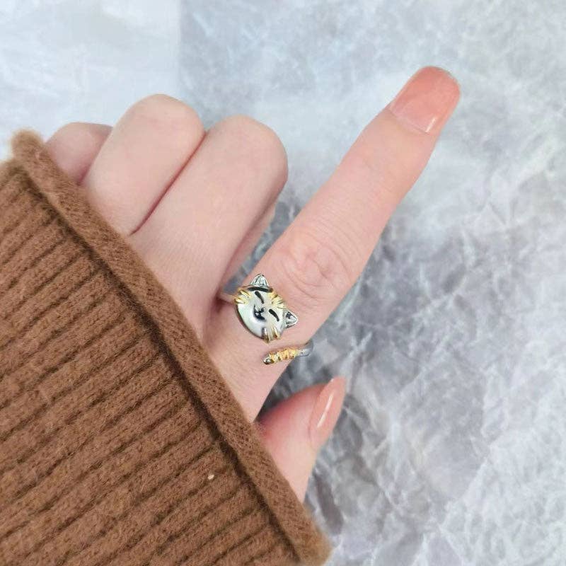 Perimade &amp; Co. LLC - Dainty Cat Anxiety Fidget Spinner Band Ring in Solid Copper