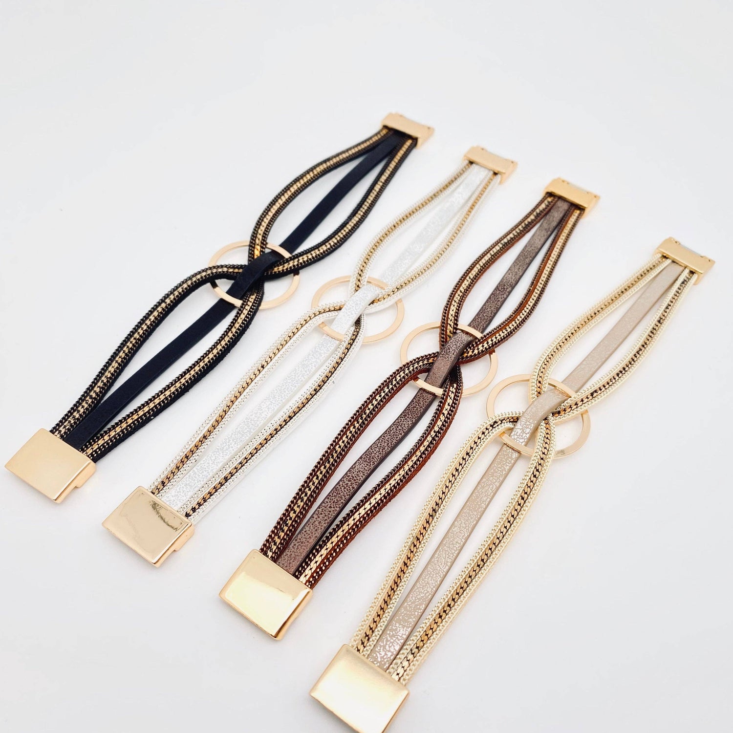 Mio Queena - Multi-Layer Geometric Ring Charm Leather Bracelet
