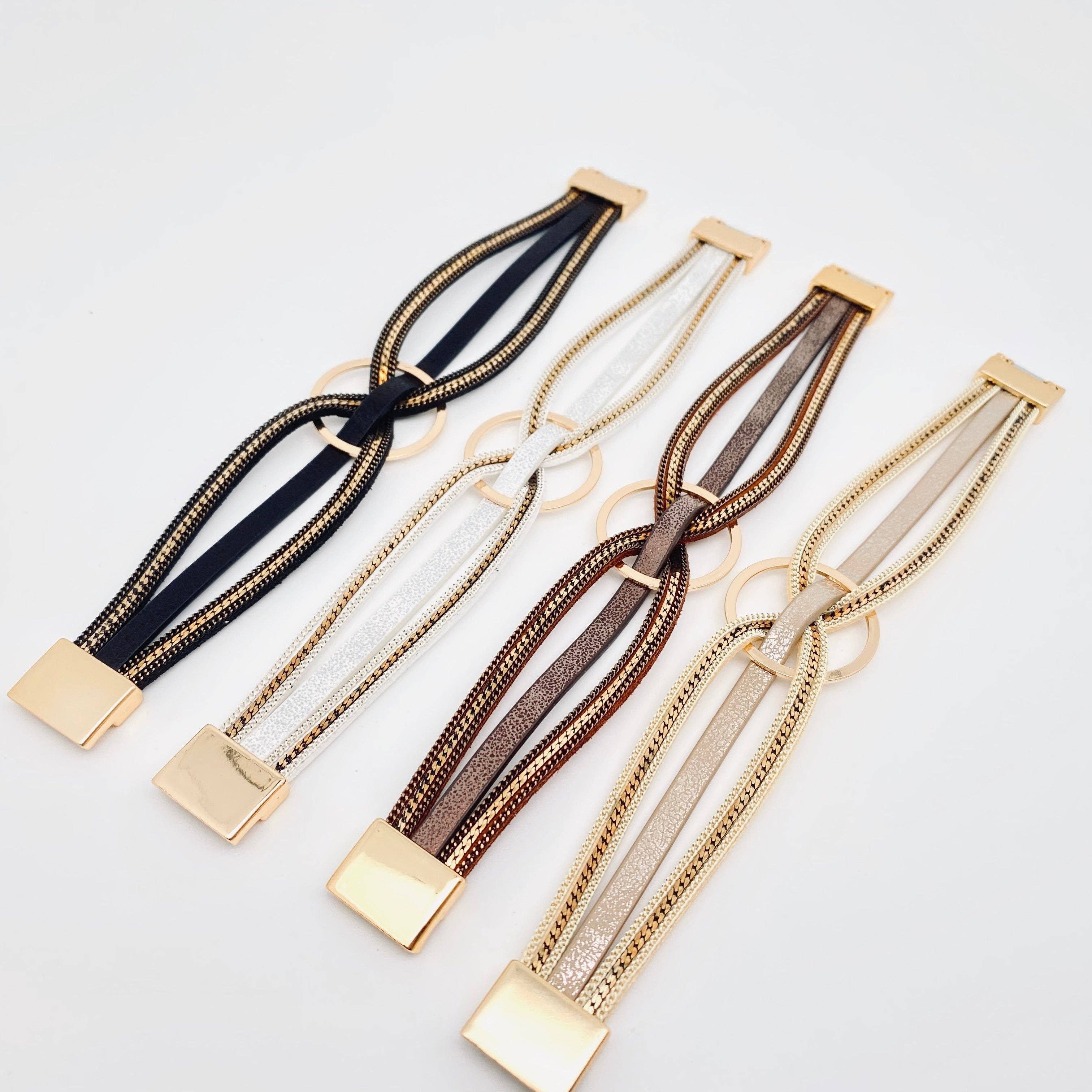Mio Queena - Multi-Layer Geometric Ring Charm Leather Bracelet