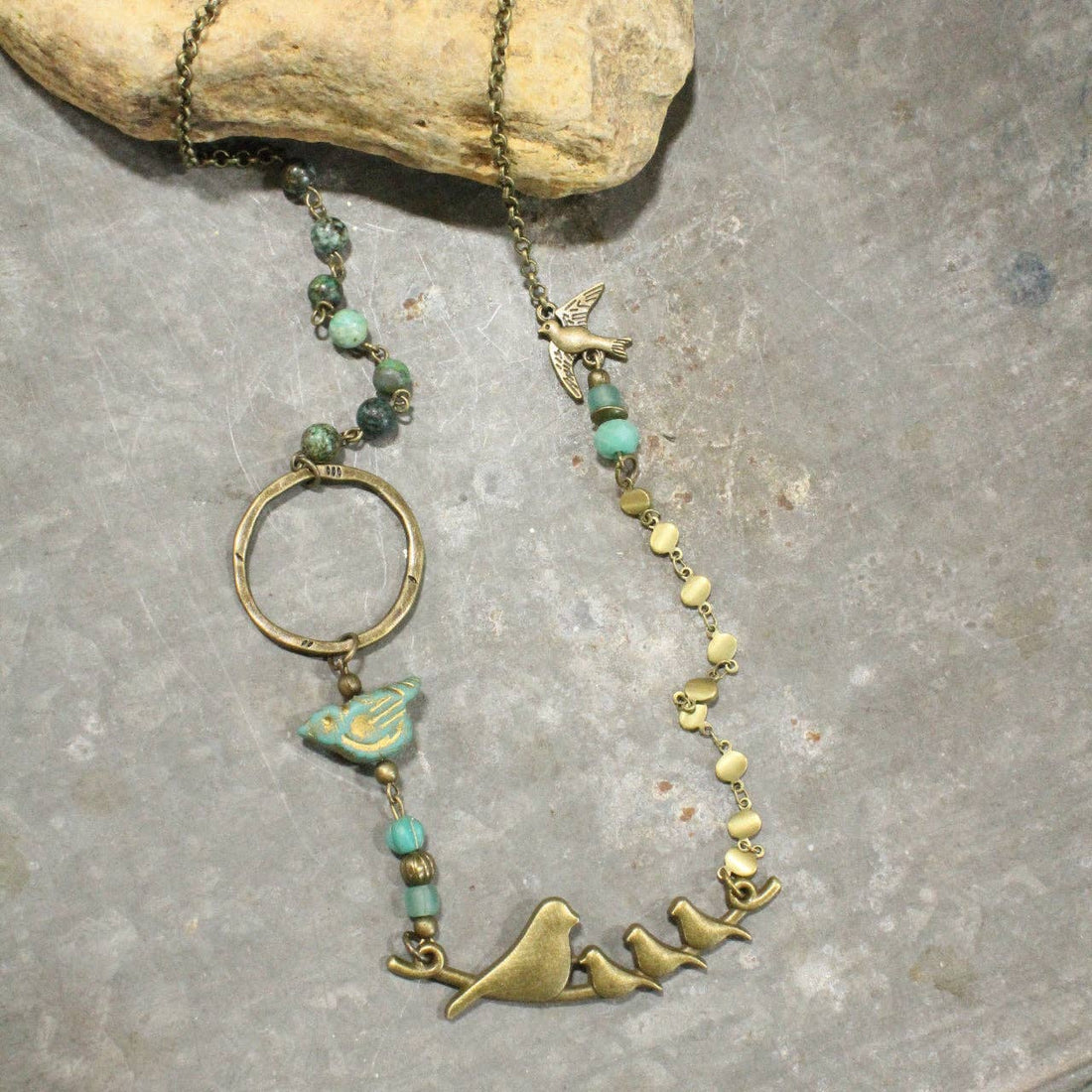 The Primitive Peddler, Inc. - Flocked Together Jade Czech Necklace