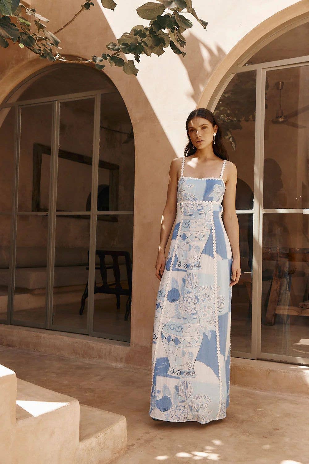 Little Trendy - Suspender maxi dress patchwork wave pattern beach dress